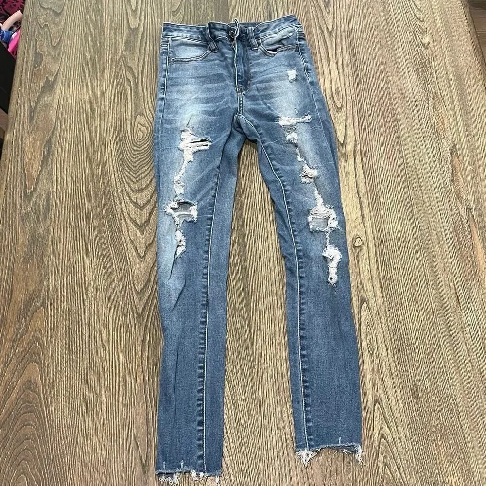 American Eagle Skinny Jeans High Rise Distressed Next Level Stretch Blue Size 00